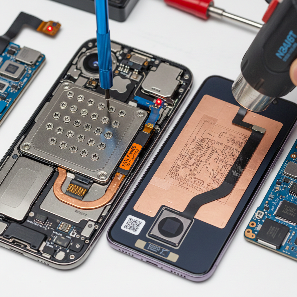 iPhone 17 internal mechanical battery tray and Torx Plus 4IP screws