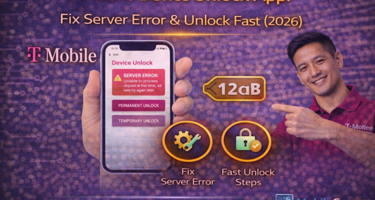 "Troubleshooting server error on T-Mobile network unlock settings."