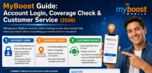 Interface of MyBoost app showing coverage map and customer support options.