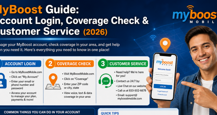 Interface of MyBoost app showing coverage map and customer support options.